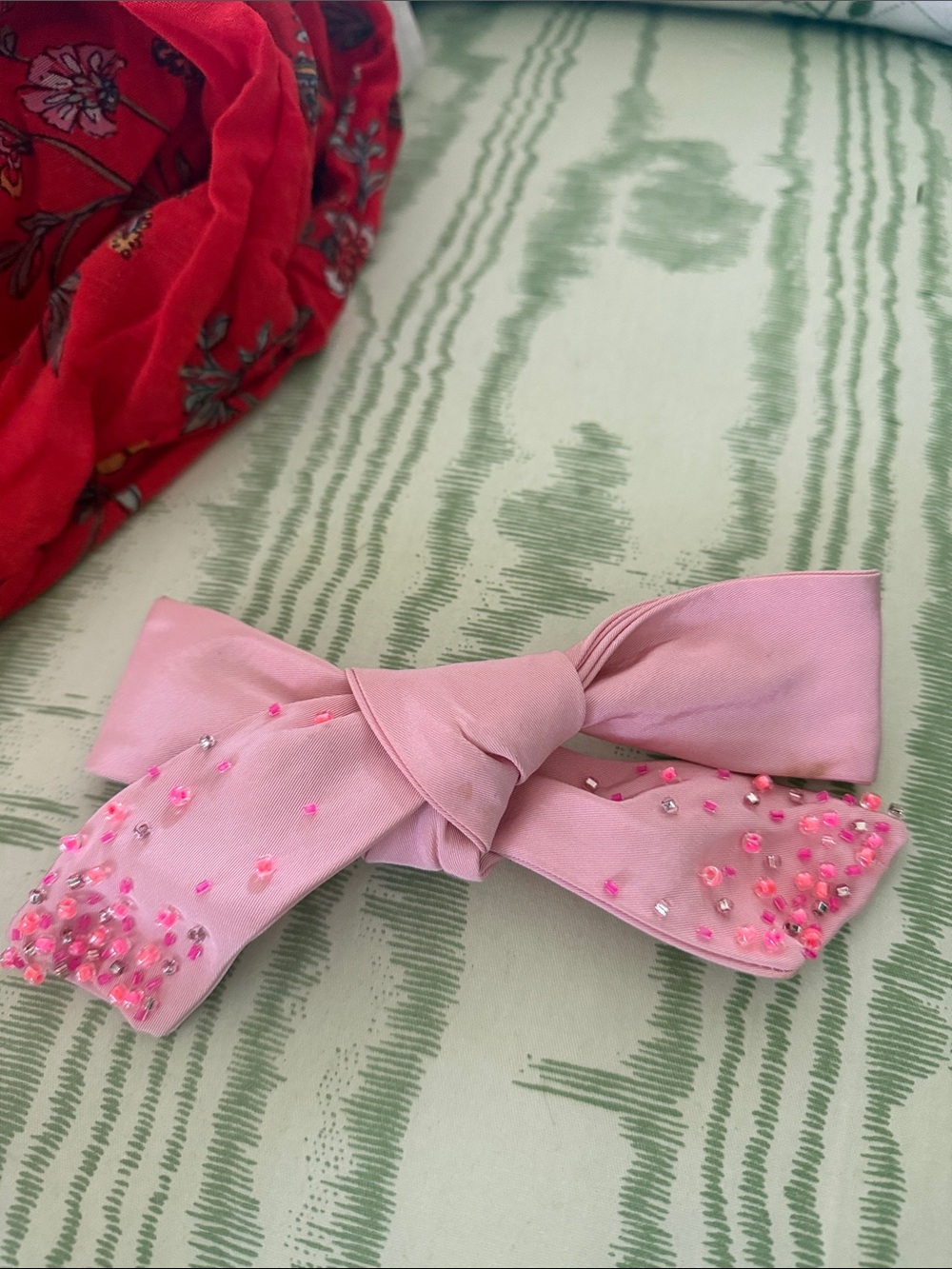 Pink Beaded Bow Hair Clip - Women's Decorative Hair Accessory